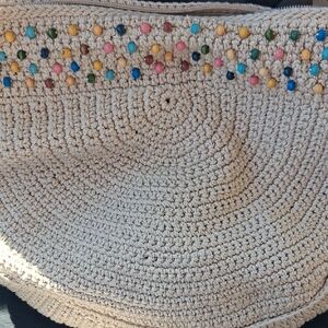 The Sak Cream Crochet Crossbody Bag with Colorful Beads